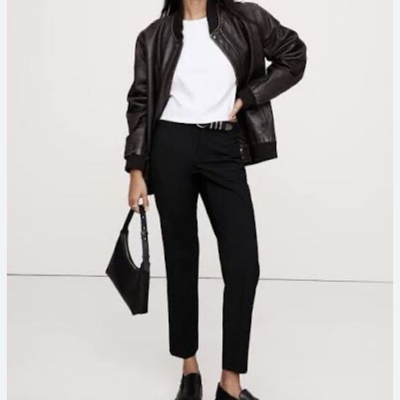 Banana Republic Siena Slim Italian Wool Ankle Pant Size 16L Tall Black Corporate - Picture 1 of 15